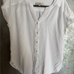 LOFT Cream Button Down Short Sleeve Blouse